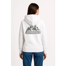 Kadın 3 İplik Pamuklu Kapüşonlu Hoodie Sweatshirt Nihilist Penguen Baskılı - Beyaz