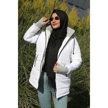 Barbora Kışlık Kapüşonlu Uzun Kadın Şişme Tesettür Mont 805beyaztesettür