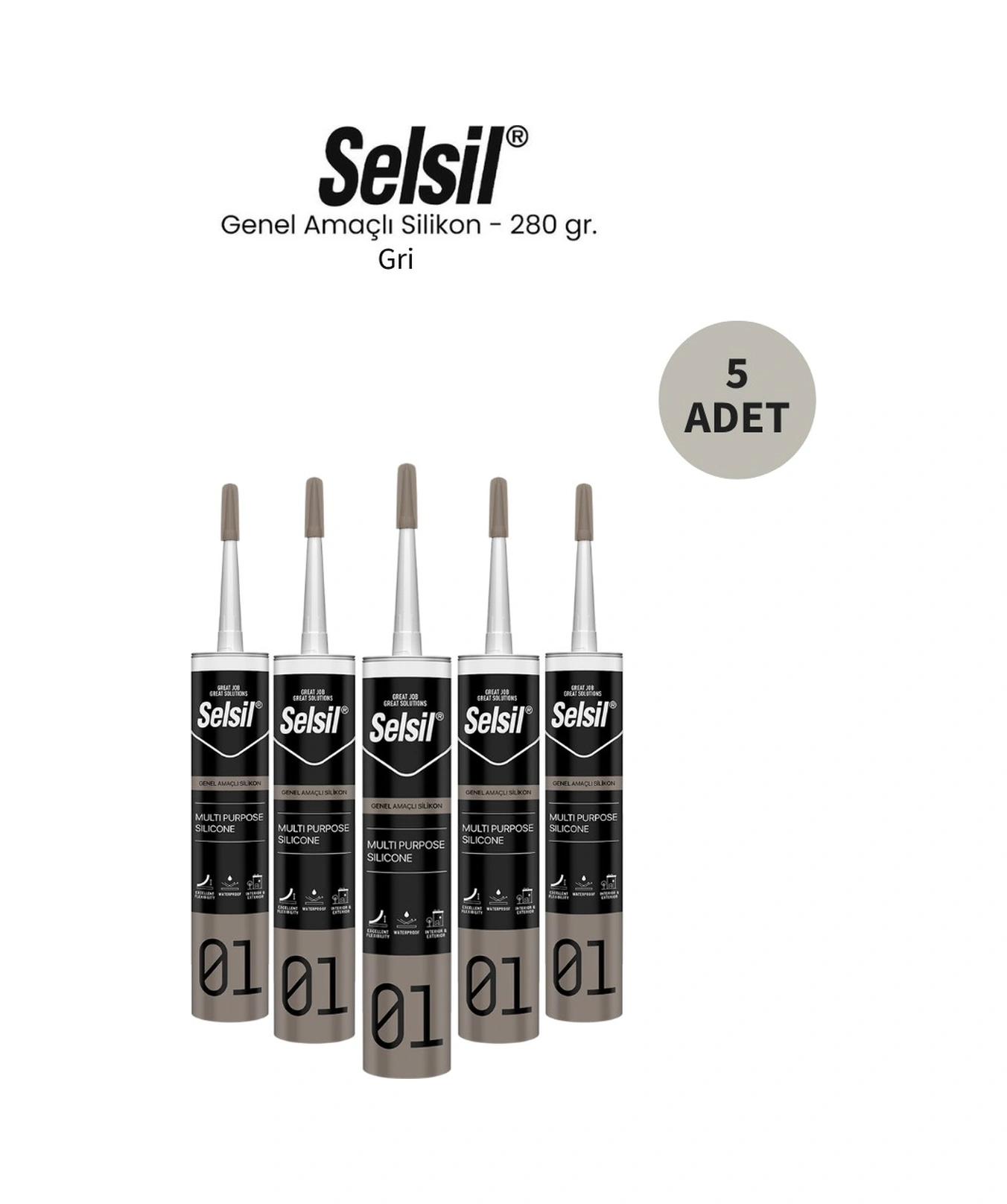 Selsil Genel Amaçlı Gri Silikon 280 Gr. 5 Adet Gri