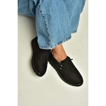 Fox Shoes U555040401 Siyah Hakiki Deri Nubuk Kadın Ayakkabı