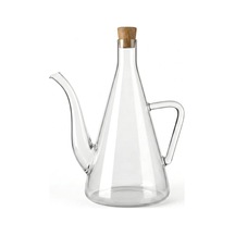 500 Ml Akasya Ahşap Kapaklı Borosilikat Cam Yağlık Ve Sirkelik - Düz Ve Çizgili Desen Seçenekleriyle Şık Konik Tasarımlı Cam Kulplu Damlatmaz Mutfak Gereci Düz