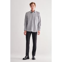 İmza Beyaz - Siyah Sert Yaka Çizgili Desen Uzun Kol Comfort Fit Pamuklu Gömlek 1004255178 Beyaz - Siyah