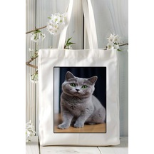 Art Hediye British Shorthairt Kedi Baskılı Bez Çanta Omuz Çantası Kişiye Özel Model 11 Çok Renkli