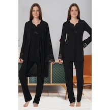 Angbutik Effortt 4084 Dantelli Sabahlıklı Lohusa Pijama Takımı