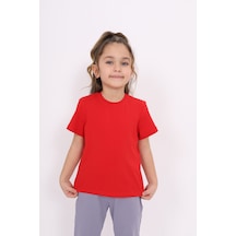 Toontoy Kids Toontoy Kız Çocuk Bisiklet Yaka Kısa Kollu Tişört Kırmızı