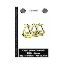 Özel Üretim Lüks Dekoratif Gold Kalpli Armut Tasarımlı Biblo Mega Boy Seramik Parlak Altın