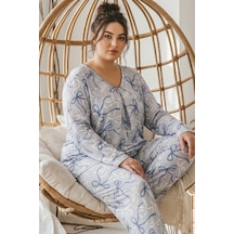 Siyah İnci Desenli Büyük Beden Battal Boy Viskon Örme Pijama Takım 26224851 Çok Renkli