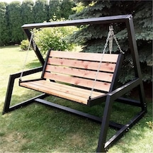 Abronyahediye Salıncak Bahçe Salıncağı Metal Ayaklı Ahşaplı Salıncak Siyah