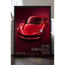 Ferrari Sf90 Stardale 2024 Siyah Ahşap Çerçeveli Poster, Dekoratif Araba Duvar Tablosu