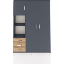 Arges Dolap 6 Raflı 3 Çekmeceli Tek Askılı 132x30x195 Antrasit-antrasit/çam Antrasıt/atlas Çam