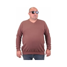 Moc Grande Mocgrande Büyük Beden Selanik V Yaka Classic Sweat 23201 Taba-Taba