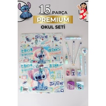 Lisanslı Stıtch 15 Parça Full Kırtasiye Seti Çıtçıt Dosya,3 Adet Silgili Kurşun Kalem , Roket Silgi Ve Çift Bıçaklı Kalemtraş Kırtasiye Seti Altın