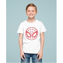 Sevbano Spider-man Maske Baskılı Unisex Örümcek Adam Film Çocuk Tişört 1 Beyaz