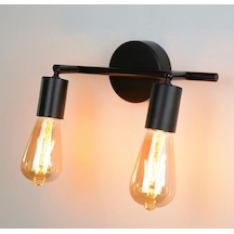 Rsylight Retro 2 Li Siyah Metal 180 Derece Mafsallı Dekoratif Rustik Tavan Duvar Aplik Siyah