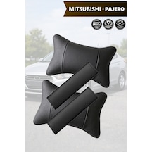 Mitsubishi Pajero Uyumlu Deri Kemer Koruyucu Lüks Siyah Deri Yastık Set