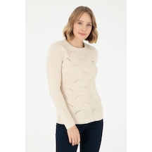U.S. Polo Assn. Kadın Krem Melanj Bisiklet Yaka Kazak 50293054-VR159