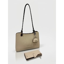 Just Polo Şık Model Büyük Boy Premium Gümüş Logolu El Çantası Ve Cüzdanı Kombin Tote Bag Ebat : 22 X 34 Cm Kum - Kahverengi