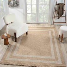 Bej Krem Dikdörtgen Desenli Modern Halı - L668bın Kahve
