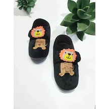 Gezer Erkek Çocuk Aslan Figürlü Kışlık Yumuşacık Ev Pandufu Cırtlı Siyah Siyah