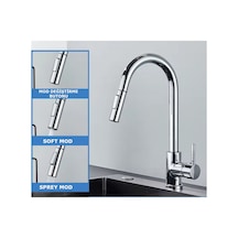 Rena Design Mutfak Evye Bataryasi Krom Spiralli Çek Birak Uzayan 2 Modlu Başlik Yağmurlama Sprey Prinç Musluk
