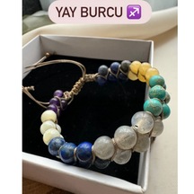 Sertifikalı Yay Burcu Çift Sıra Makrome Doğal Taş Bileklik Çok Renkli