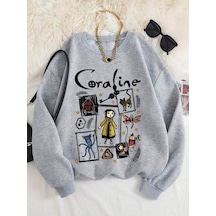 Uyguntarz Unisex Caroline Karakter Baskılı Oversize Swweatshirt Gri