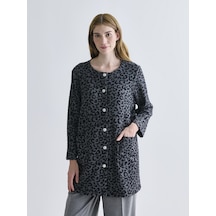 Lcw Grace Siyah Bisiklet Yaka Leopar Desenli Kadın Hırka Xl-2xl