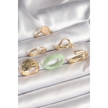 Pirinç Gold Renk Zirkon Taşlı Daire Pembe Mineli Detay 6'lı Tdrtr
