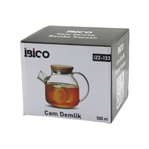 1000ml Sade Düz Cam Demlik Bambu Dış Yüzey - Metal İç Yüzey - Silikon Contalı Kapak 5671 Diğer