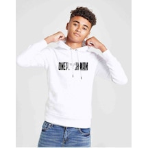Tshirthane One Punch Man Logo Baskılı Unisex Çocuk Kapüşonlu Beyaz Sweat Beyaz