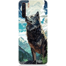 Oppo Reno 3 Uyumlu Silikon Kılıf Fantastik Bulutlar Ve Kurt