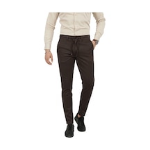 Deepsea Erkek Koyu Kahve Likralı Beli Lastikli & İpli Dar Kesim Şık Kumaş Pantolon 2600572