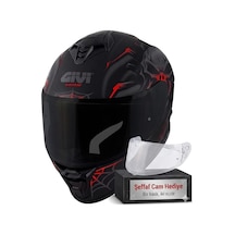Gıvı 50.x Arachno Mat Siyah-kırmızı Kapalı Kask Siyah Cam+şeffaf Cam