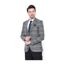 Wessi Ekose Slim Fit Tek Düğme Yeşil Erkek Ceket Siyah