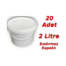 Decotone 2 L Plastik Kapaklı Kova Hobi Boya Gıda Yoğurt Kovası - 20 Adet Beyaz