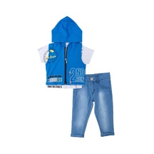 Erkek Bebek Yazı Baskılı T-shirt Yelekli Pantolon Alt Üst Takım 001