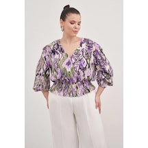 Myline Gipe Detaylı V Yaka Bluz-1840 Haki