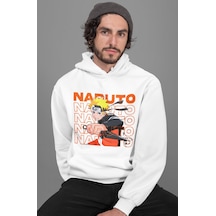 Sevbano Naruto Uzumaki Baskılı Unisex Oversize Naruto Anime Karakter Hood beyaz