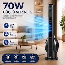 Turbo Akıllı Fan 70w Uzaktan Kumandalı Kule Vantilatör, Aromaterapi Özellikli, Dokunmatik Led Ekranlı, 3 Hız Kademeli, 3 Modlu, 12 Saat Zamanlayıcılı, Sessiz Çalışma, Salınımlı Fan