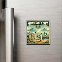 Retro Guatemala Guatemala Şehri Temalı Vintage Buzdolap Magneti 9x9 Cm