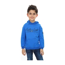 Toontoy Kids Toontoy Erkek Çocuk Relax Fit Kapüşonlu Cepli Hafif Düşük Omuz Baskılı Sweatshirt - 2 İplik Saks