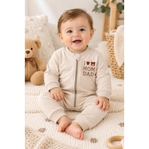 Beniizle Baskılı Unisex 3 İplik Şardonlu Fermuarlı Bebek Tulum Ekru