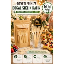 50'li Doğal Bambu Çatal 17 Cm Kullan At Parti Davet Piknik Baby Shower İkramlık Sunum Seti