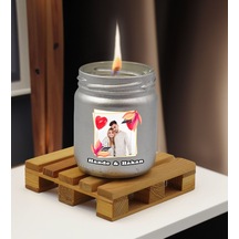 Bk Gift Kişiye Özel Dtf Fotoğraflı İsimli Gümüş Renkli Cam Kavanozda Kokulu Mum-1, Arkadaşa Hediye, Sevgiliye Hediye, Doğum Günü Hediyesi