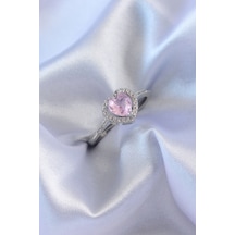 Gümüş Renk Pembe Zirkon Taşlı Kalp Charm Model Pirinç Kadın Tdrtr