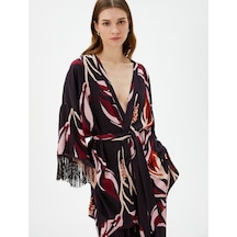 Koton Kimono Beli Kuşaklı Püskül Detaylı Bordo Desenli 4wak50194uw 4WAK50194UW4D7 Bordo