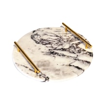 Lux & Marble Ring. Yuvarlak Beyaz Damarlı Mermer Pirinç Kulplu Te