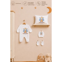 Pia Baby İsme Özel Erkek Bebek Tulum %100 Pamuk Organik Baskılı İsimli Bebek Tulumu 35x45 Cm Yastık Kılıfı Bebek Hediye Seti 1103yt3x Krem