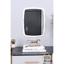 Usta Mekan Beyaz Mermer Desen Dekoratif Yuvarlak Kenar Büyük Antre Hol Koridor Duvar Salon Wc Ofis Aynası 45 Cm