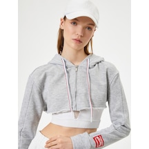 Koton Crop Spor Sweatshirt Kapüşonlu Fermuarlı Rahat Kesim Gri Melanj 4sak20019nk Gri Melanj
